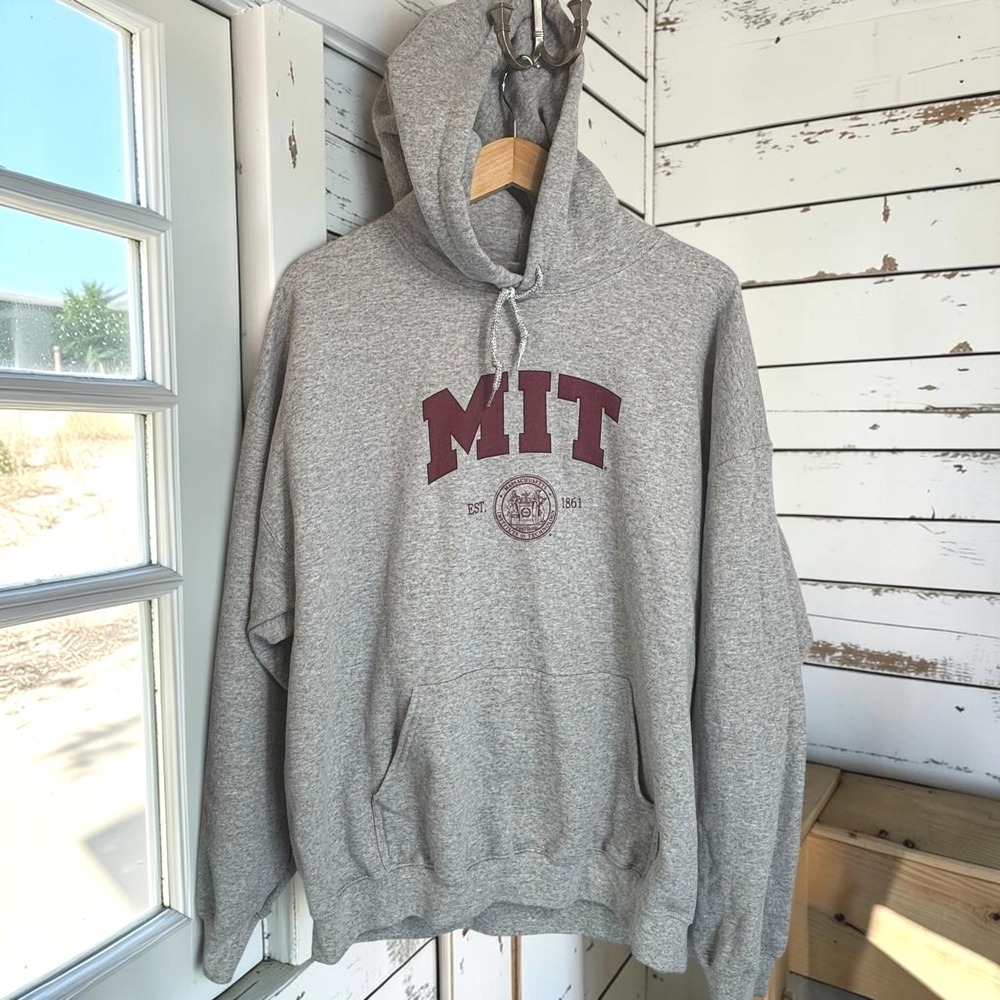 MIT University Hoodie Gildan XL Gray 50/50 Cotton Poly Graphic Preppy School